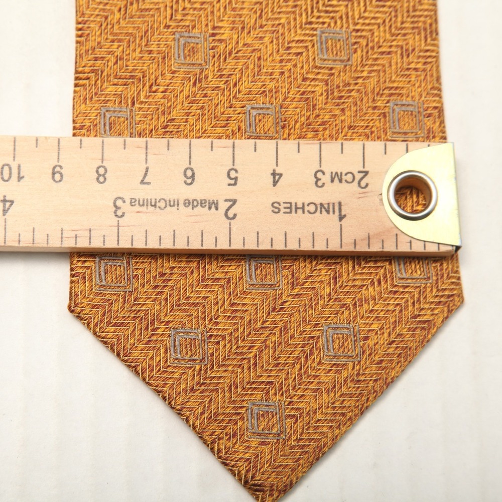 Ermenegildo Zegna Men's Silk Tie Orange Brown Gold Herringbone Geometric Pattern - Picture 5 of 6